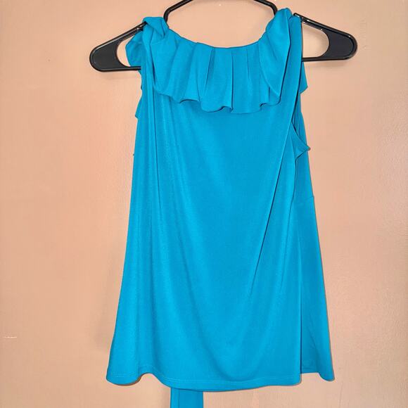 Worthington Stretch Women's Wrap Sleeveless Ruffle Blouse Top - Size Medium - Picture 3 of 9